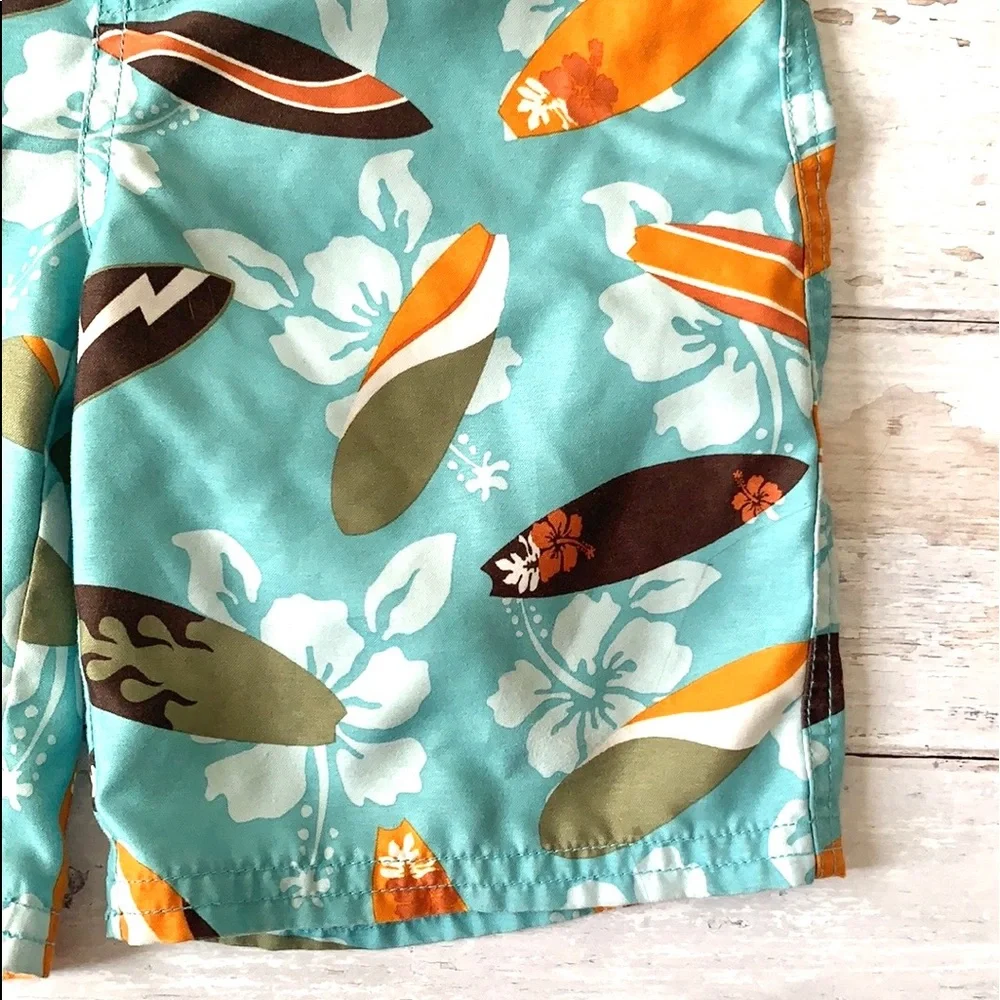 Gymboree Boys 4T Swimsuit Swim Trunks Shorts Summer Teal Surfboard Print Size 4